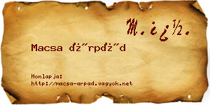 Macsa Árpád névjegykártya